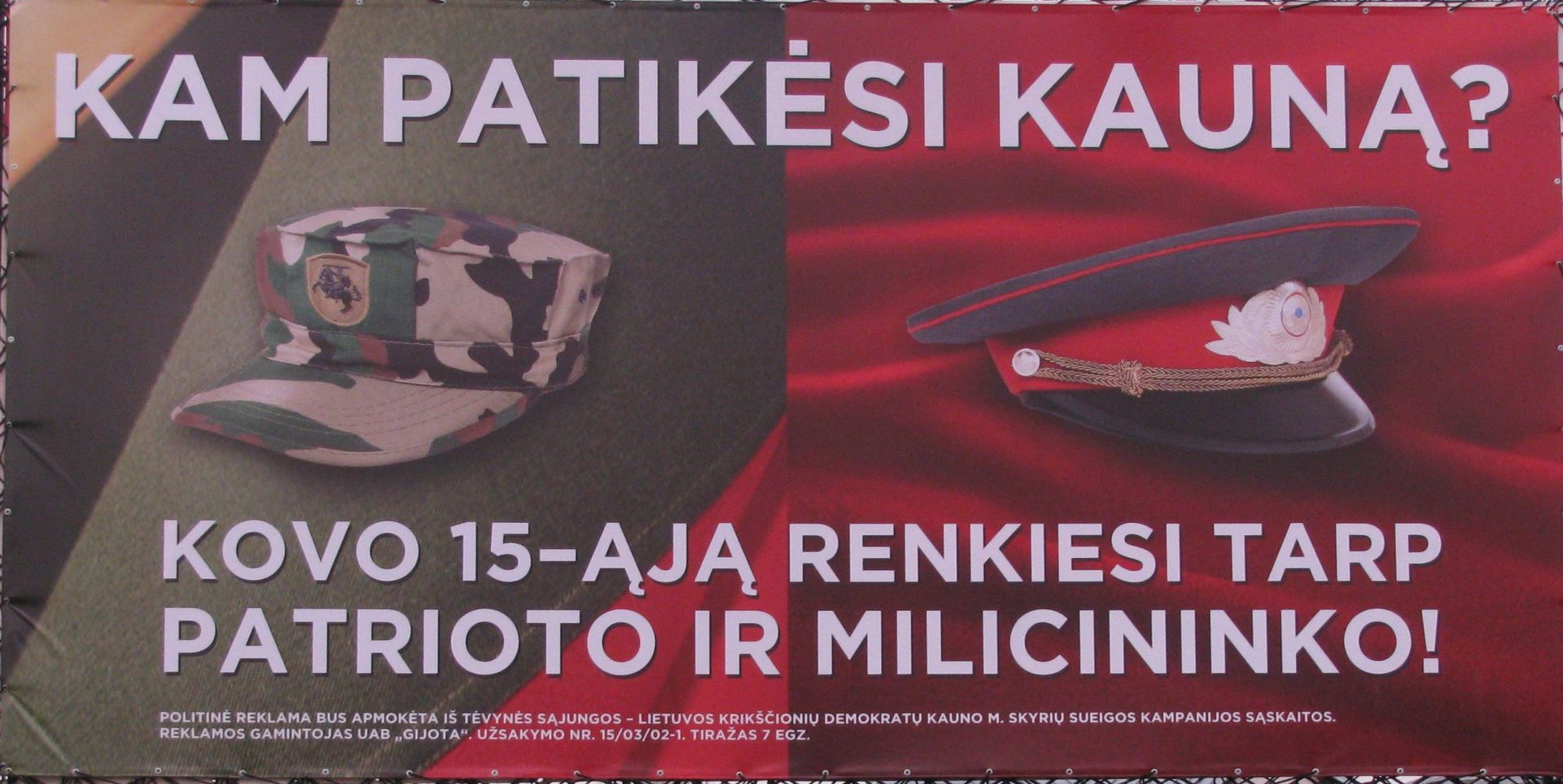 Plakatas "renkiesi tarp patrioto ar milicininko"